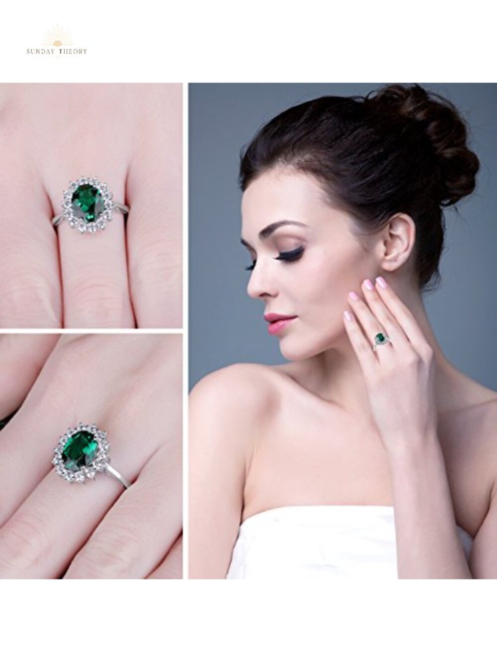 Sterling Silver Halo Engagement Ring for Women AAA Gemstone - Picture 4 of 6